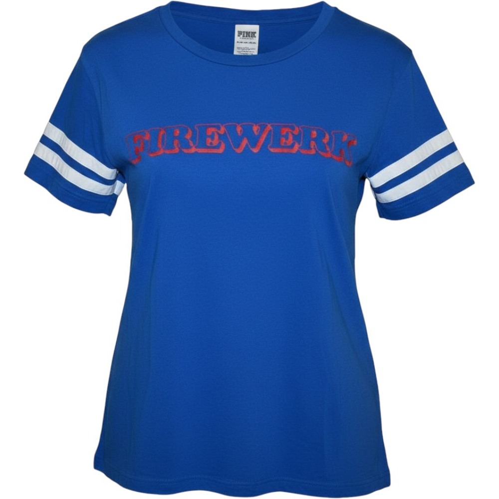 Pink Victorias Secret XS FIREWERK Football Style T‎ Shirt Firework 4th of July